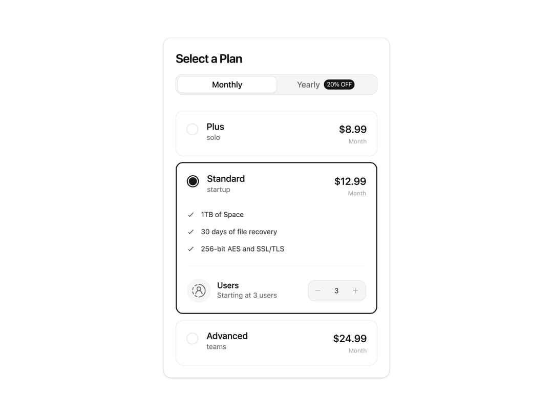Pricing Card preview