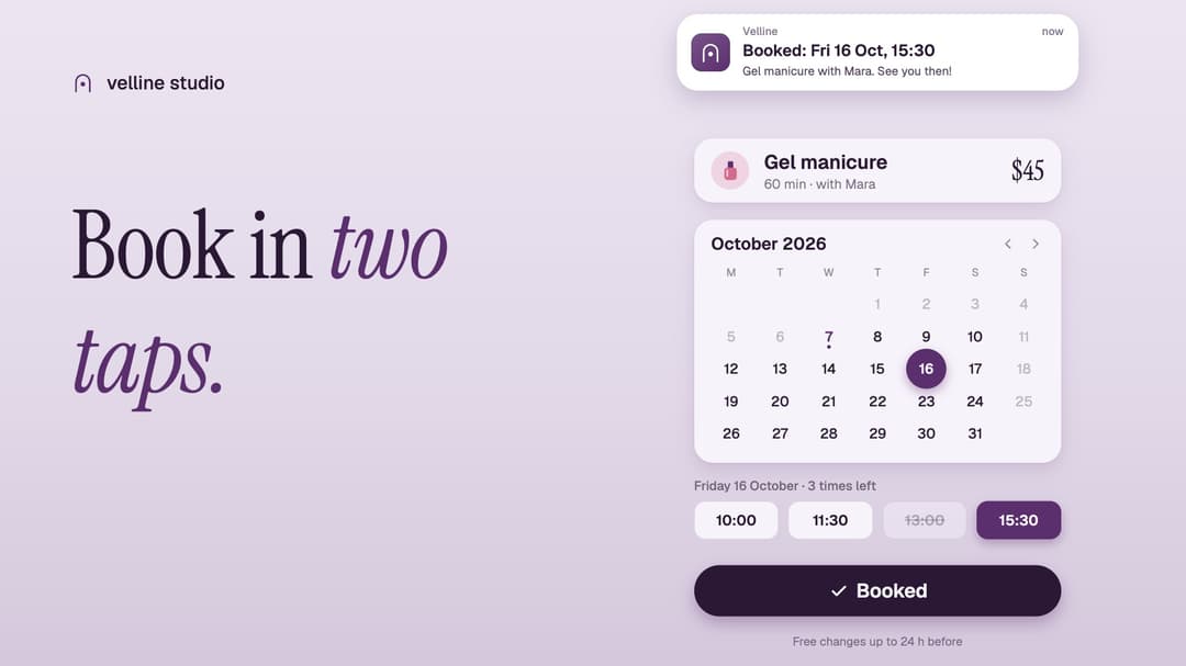 Two Tap Booking preview