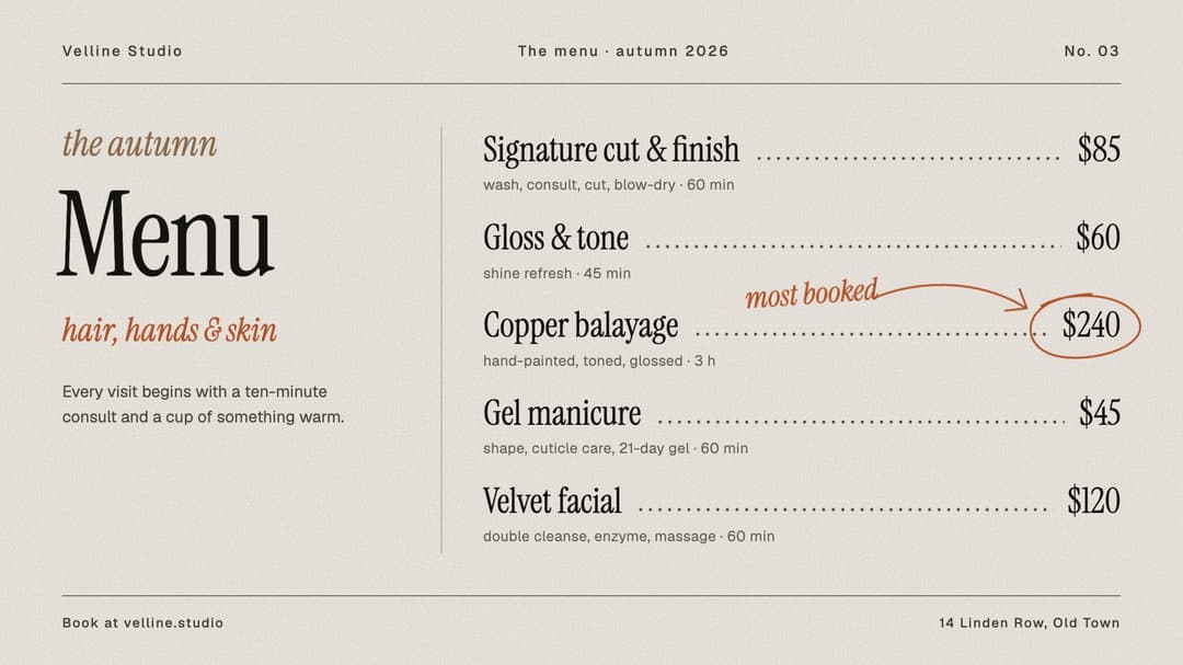 Editorial Price Menu preview