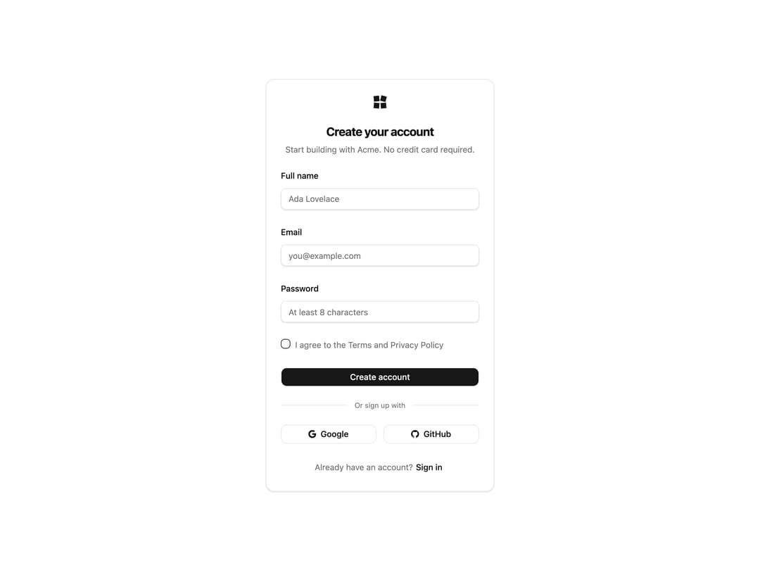 Centered Sign-Up Card preview