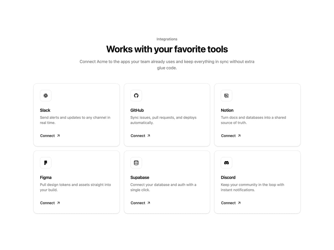 Connect Integration Cards preview