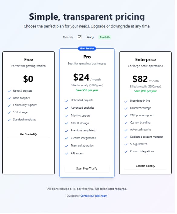 Pricing Section preview