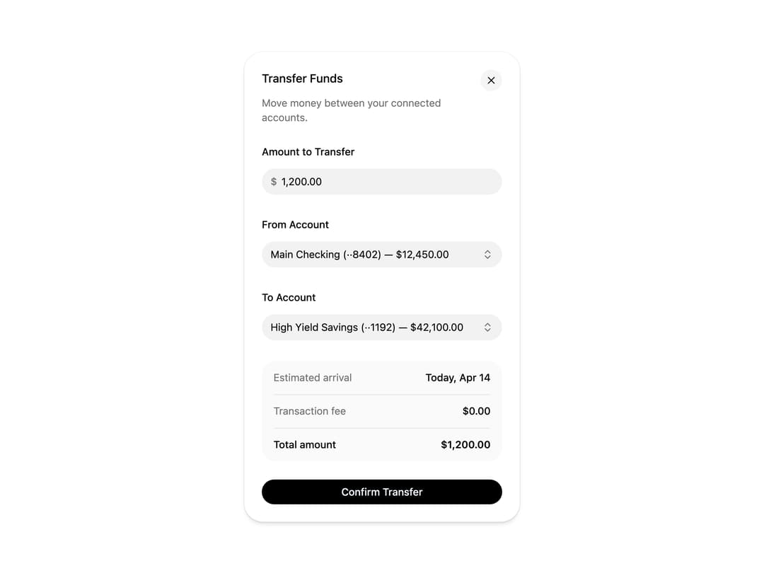 Transfer Funds Card preview