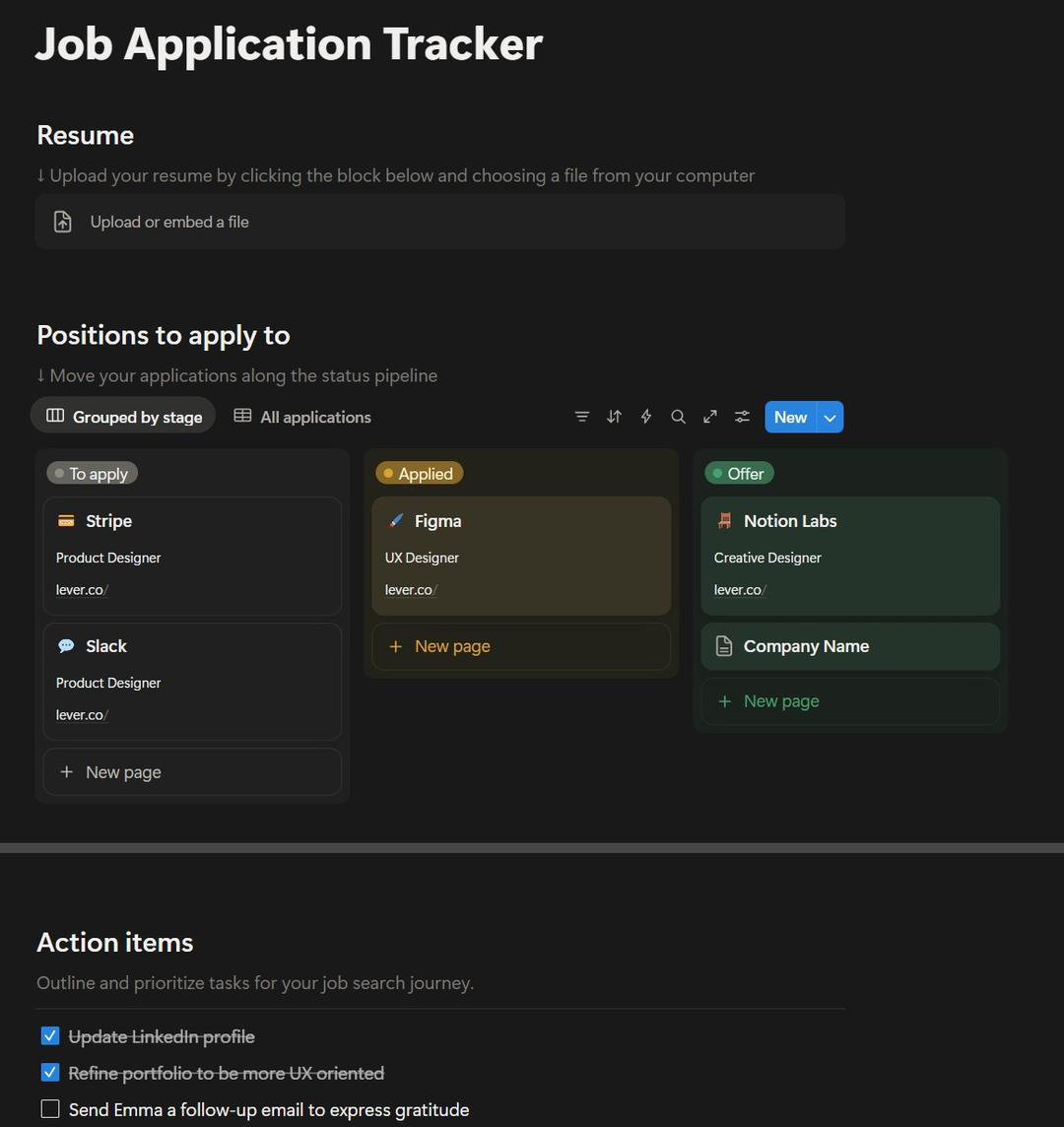 Job Application Tracker Notion style preview