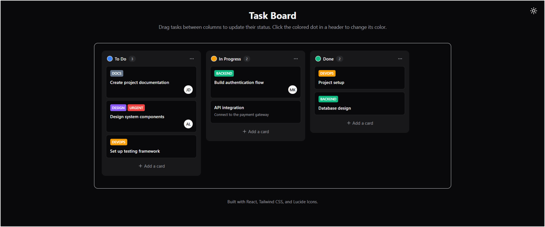 Kanban draggable cards board preview