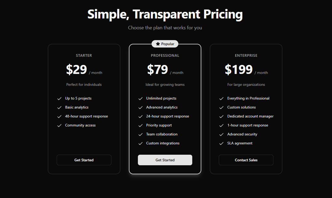 Pricing plans preview