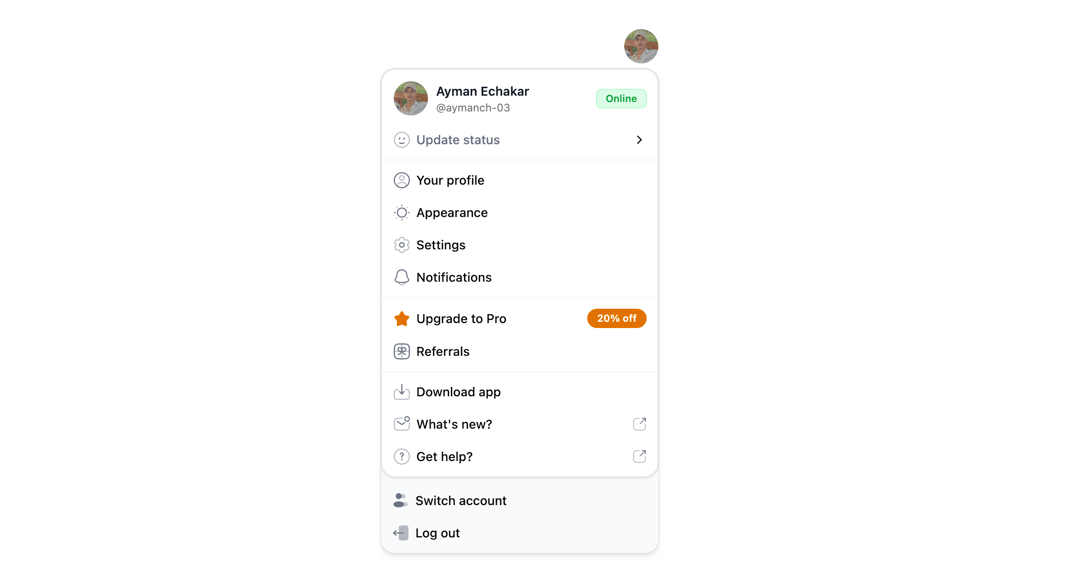 User Dropdown preview