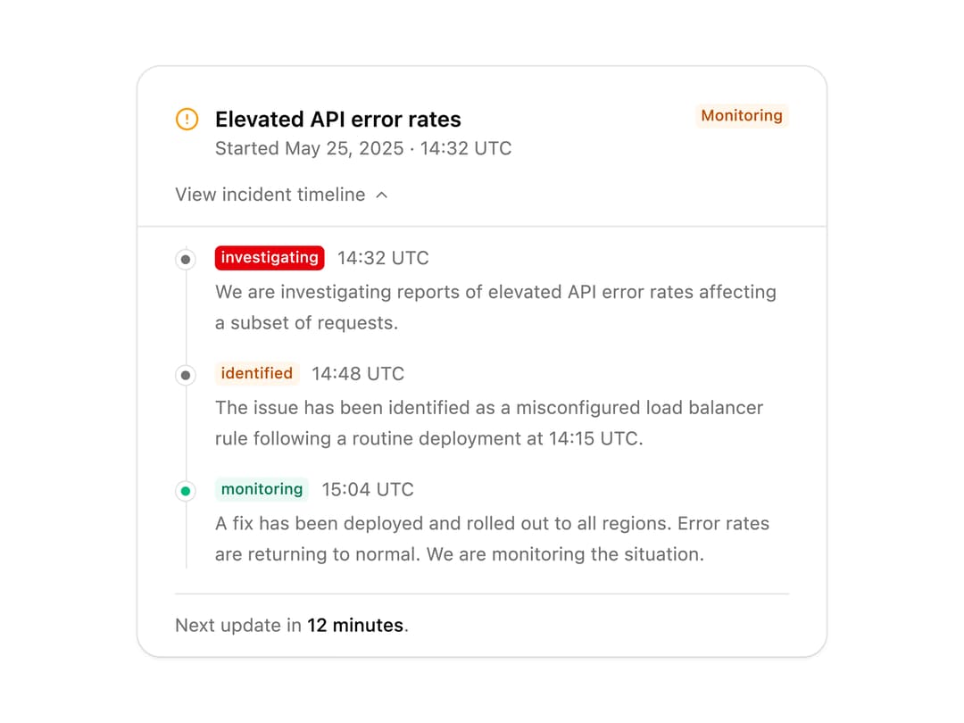 Incident Status Timeline preview