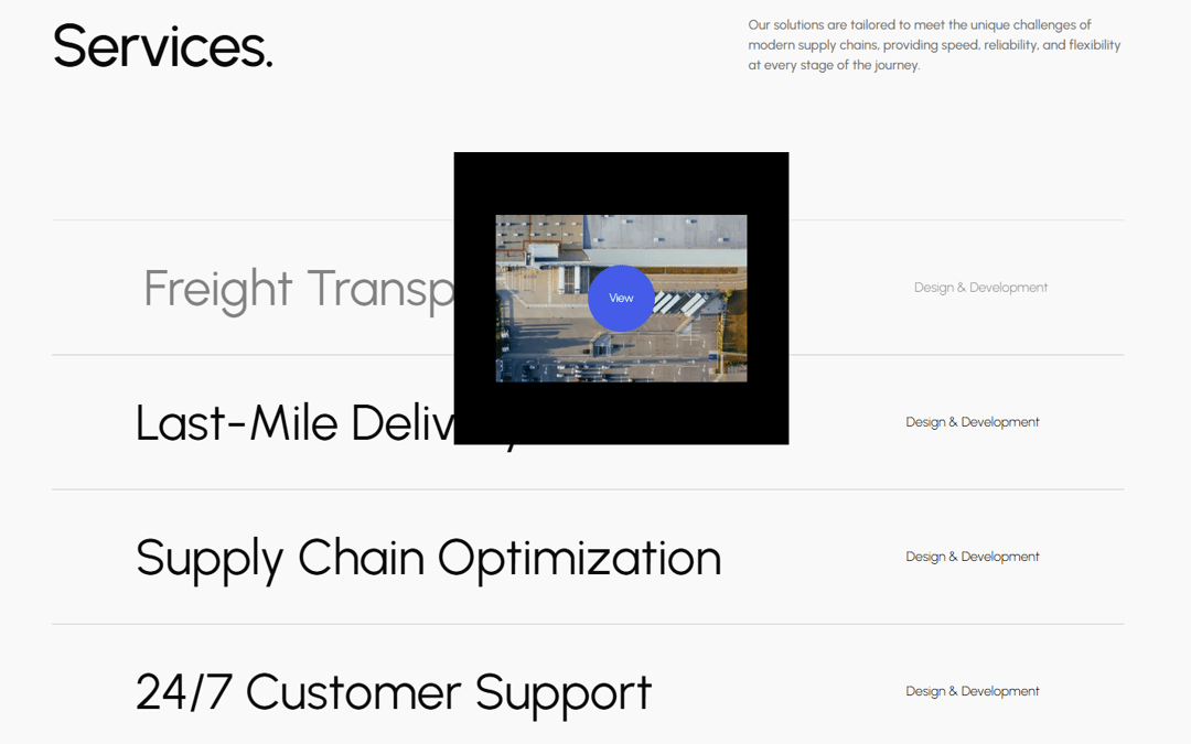 Services with Animated Hover Modal preview