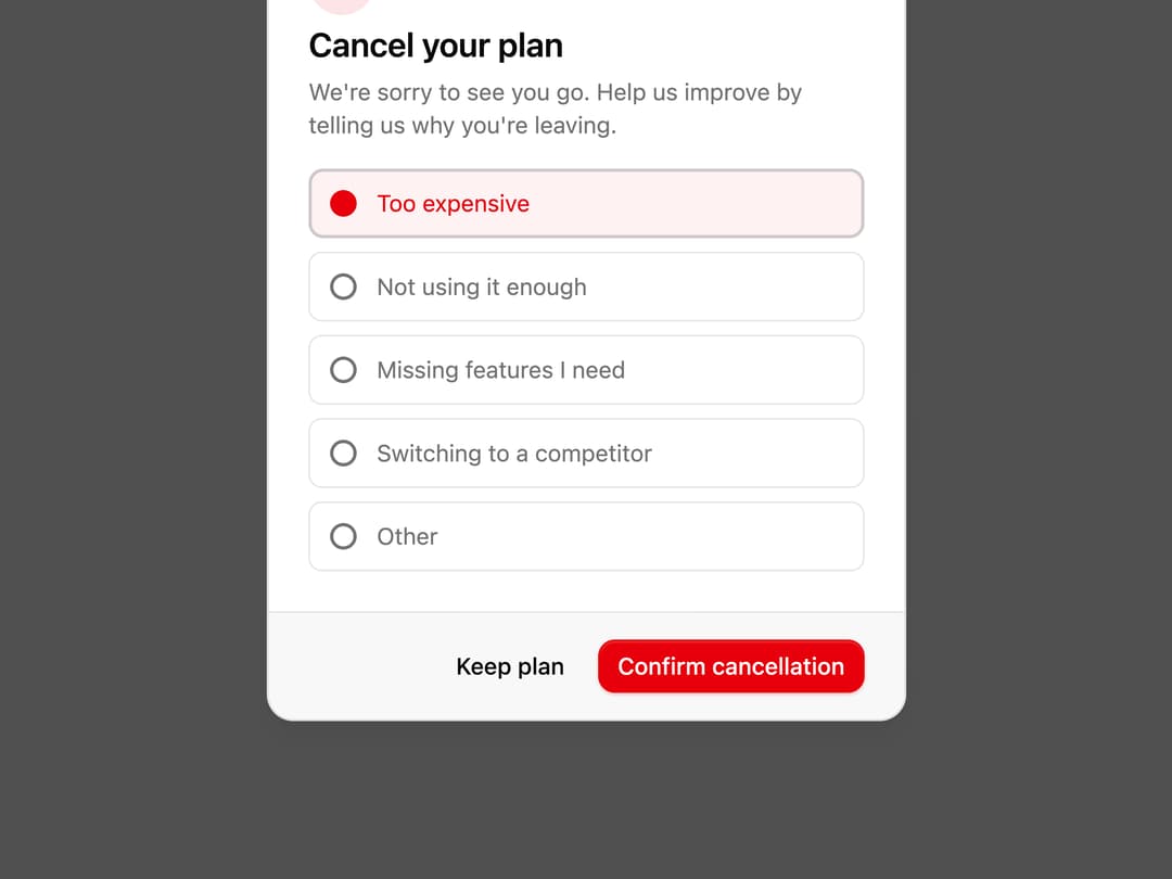 Subscription Cancellation Dialog preview