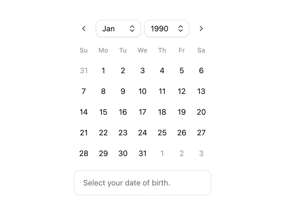 Date of Birth Calendar preview