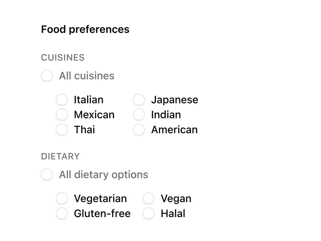 Food Preference Checkbox Groups preview