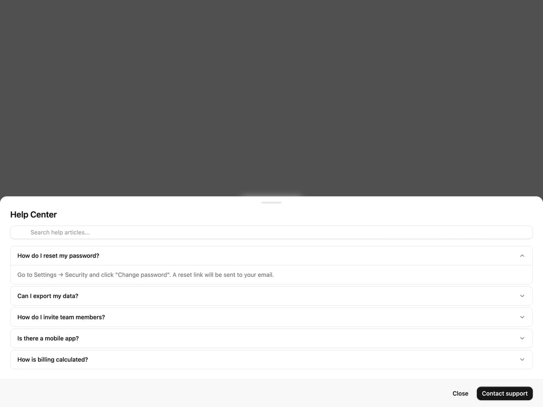Help Center Drawer preview