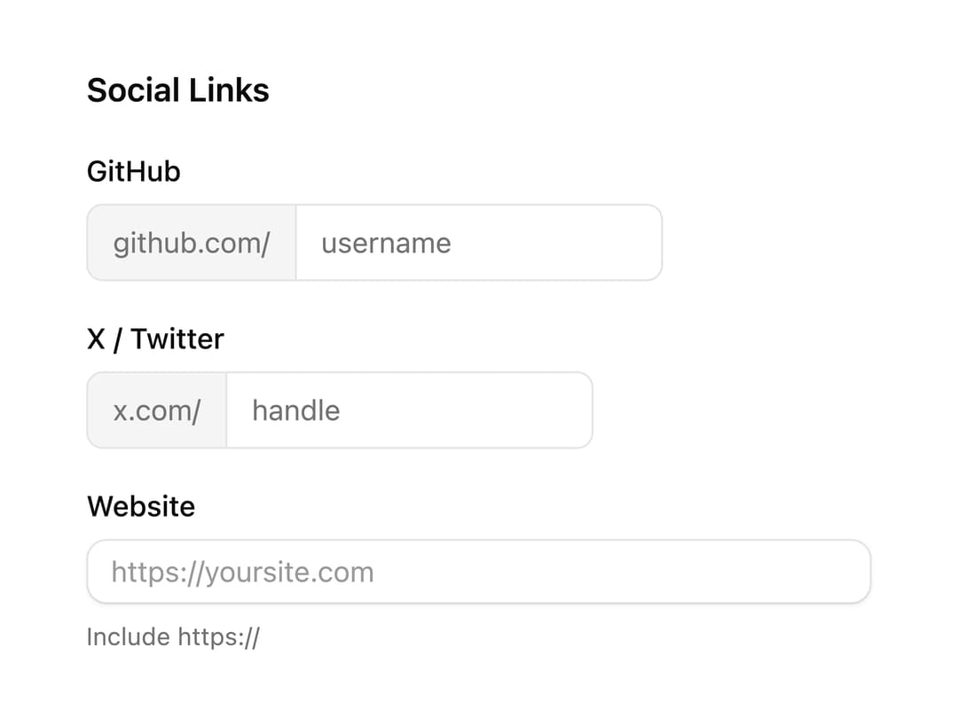 Social Links Fieldset preview