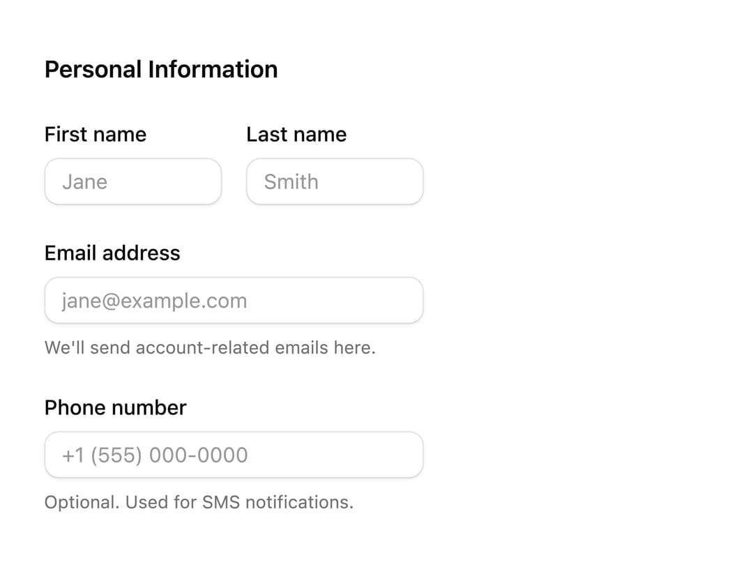 Personal Information Fieldset preview