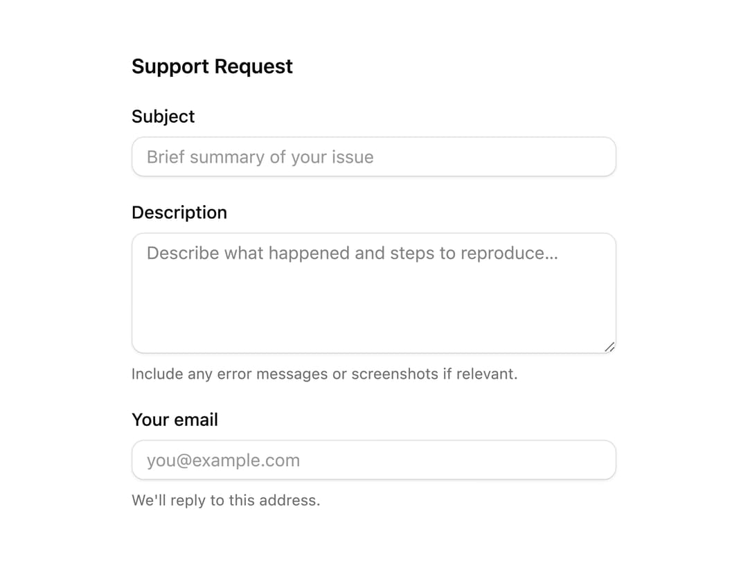 Support Request Fieldset preview
