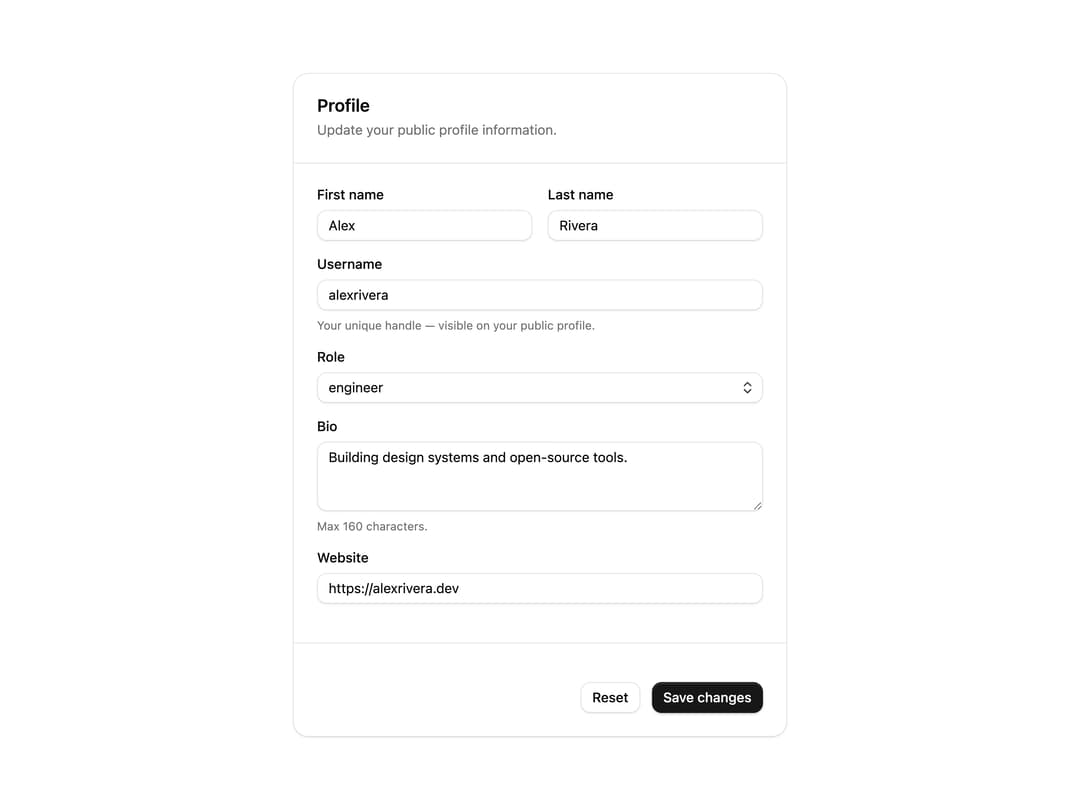 Profile Settings Form preview