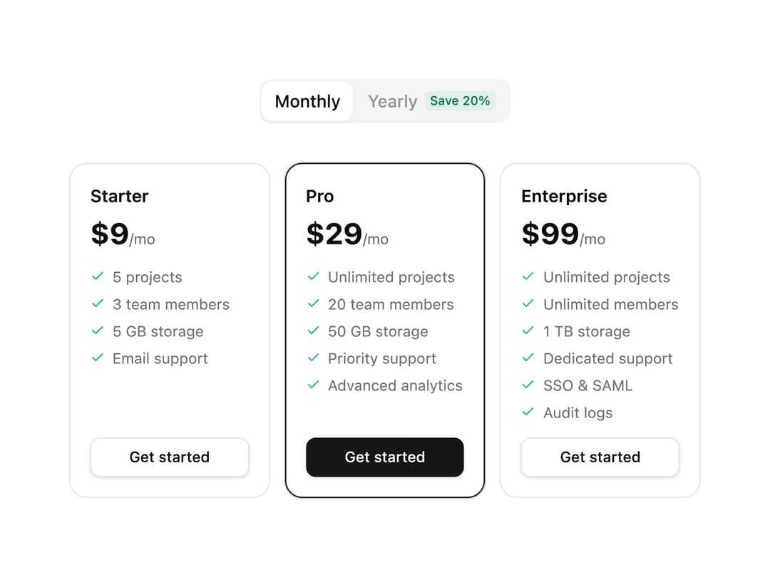 Pricing Billing Toggle preview