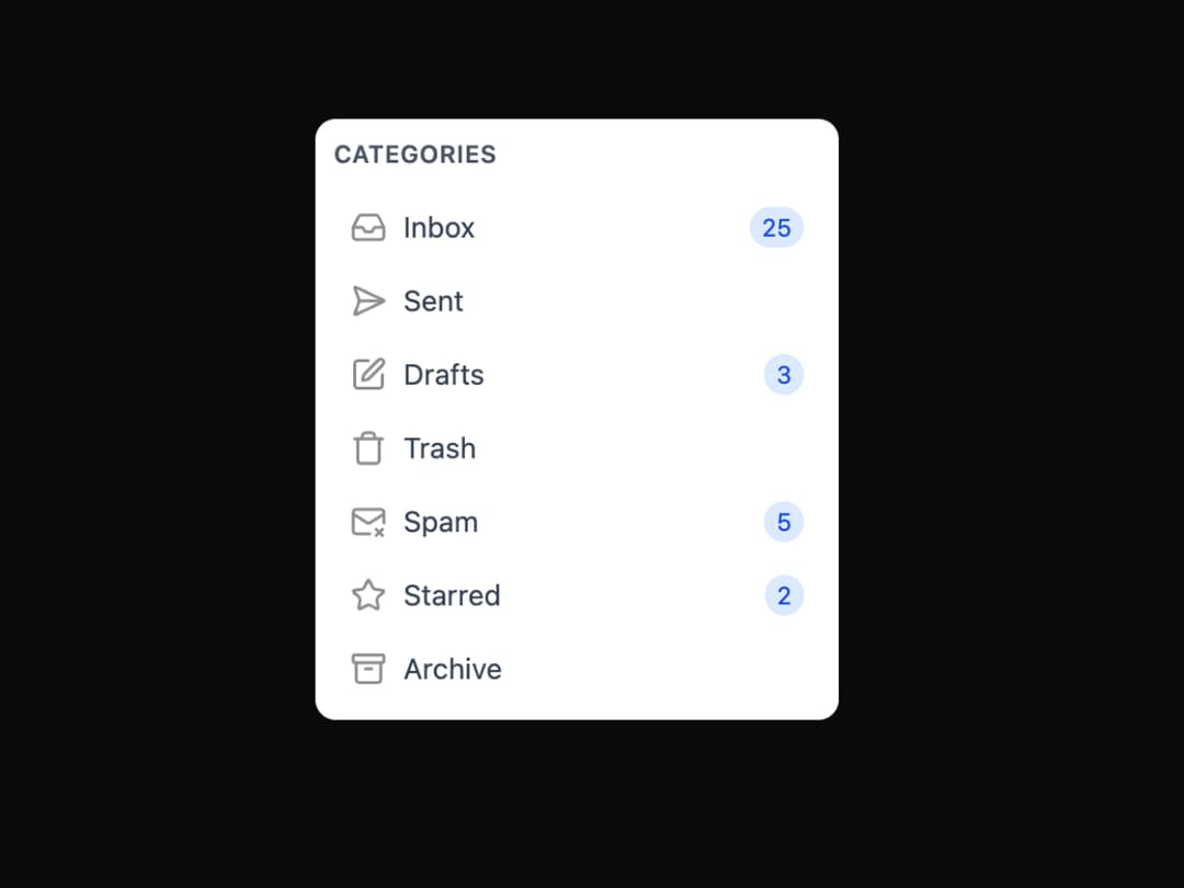 Email Categories preview