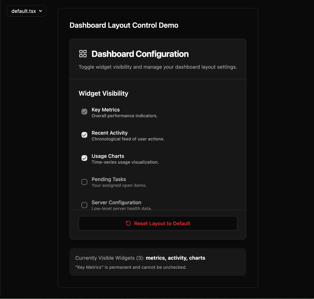 Dashboard Configuration preview