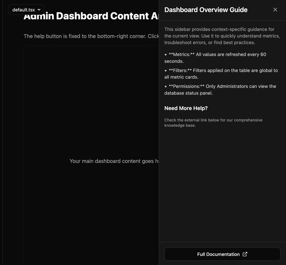 Dashboard content area preview