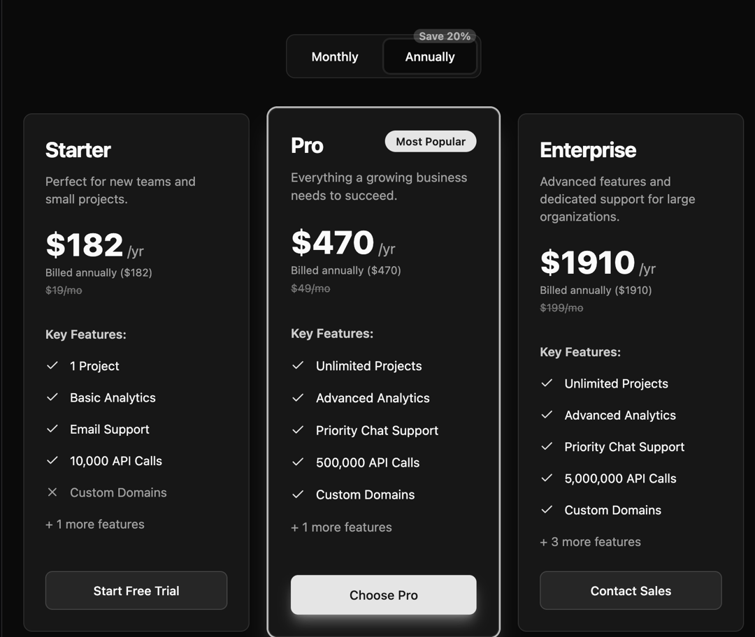 Pricing Card preview