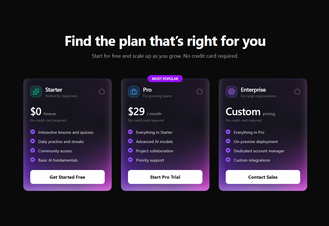 Pricing Page preview