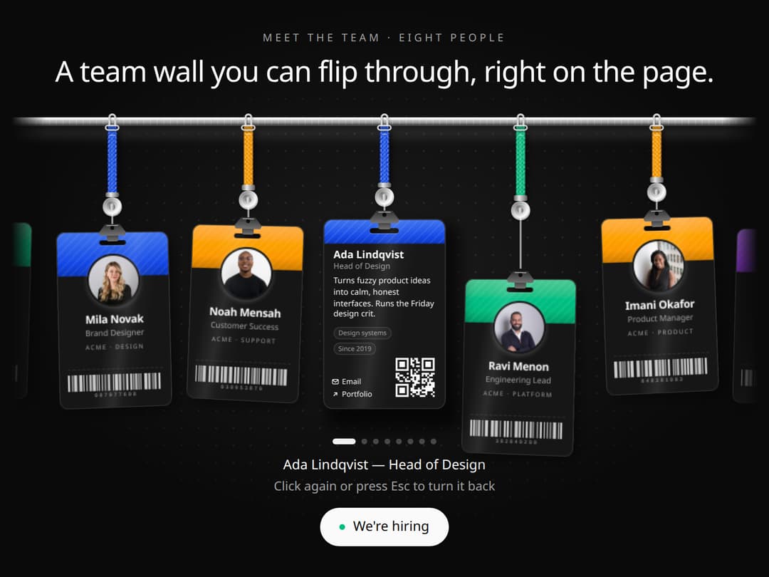 Team Lanyard Rail – Meet the Team Section with Flip Badges preview
