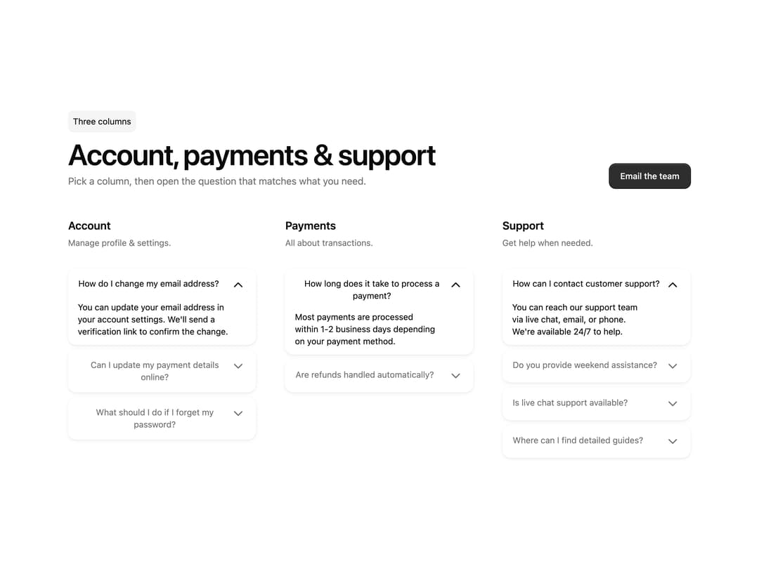 FAQ Accordion Columns preview