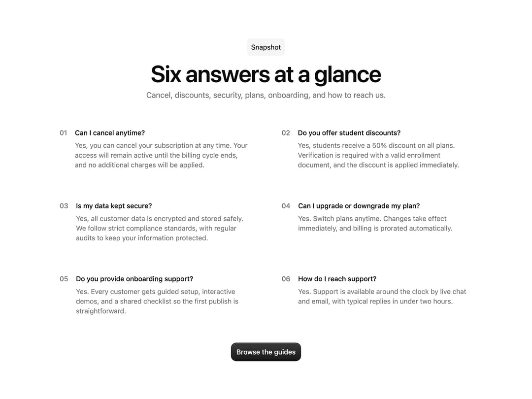 FAQ Snapshot Grid preview