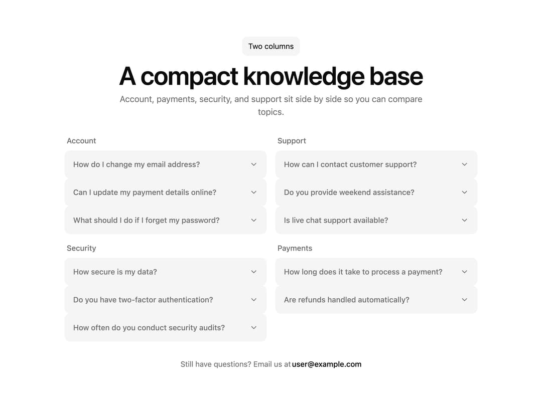 Two Column FAQ preview