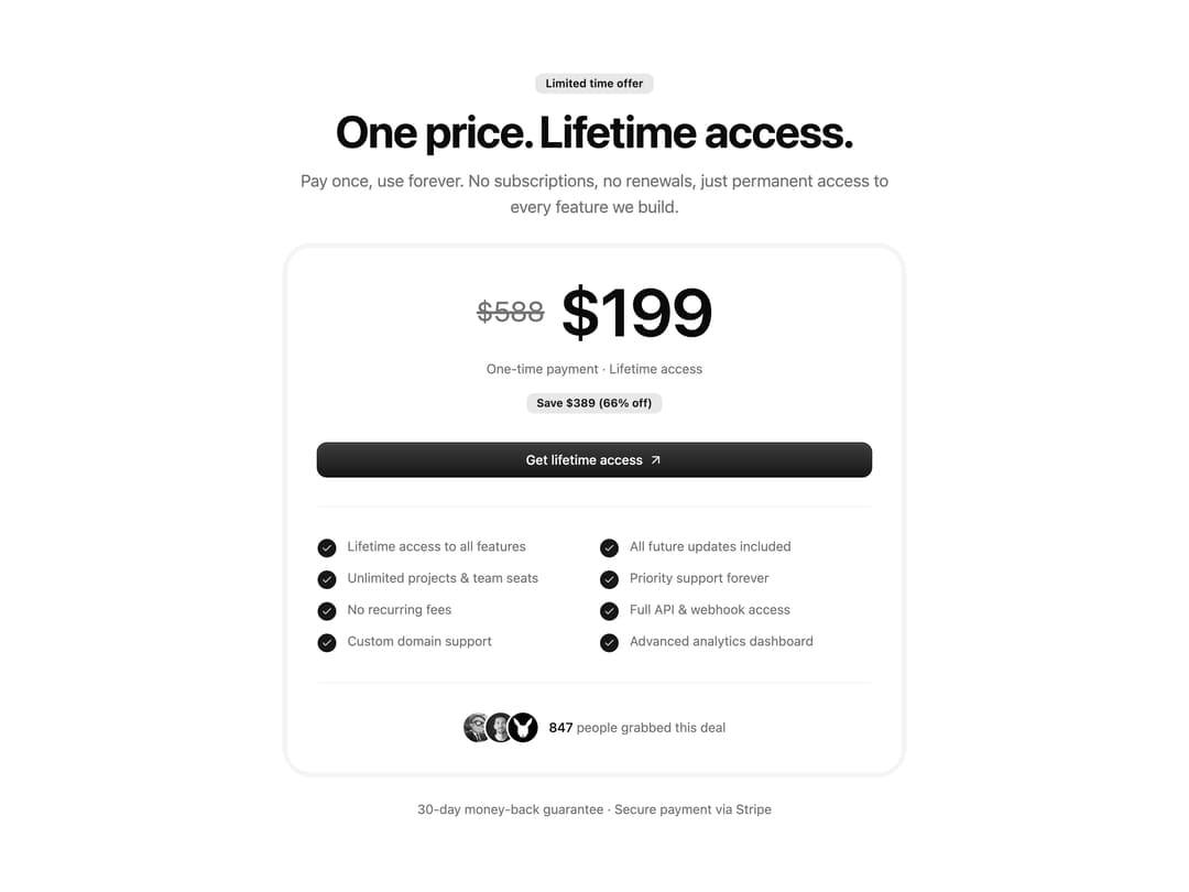 Lifetime Deal Pricing Card preview
