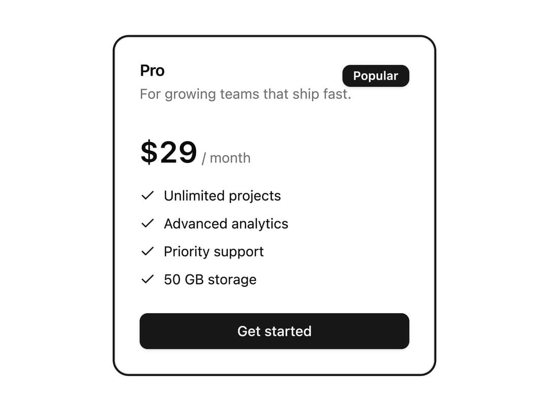 Pricing Card preview