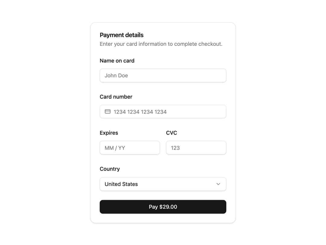 Payment Form Card preview