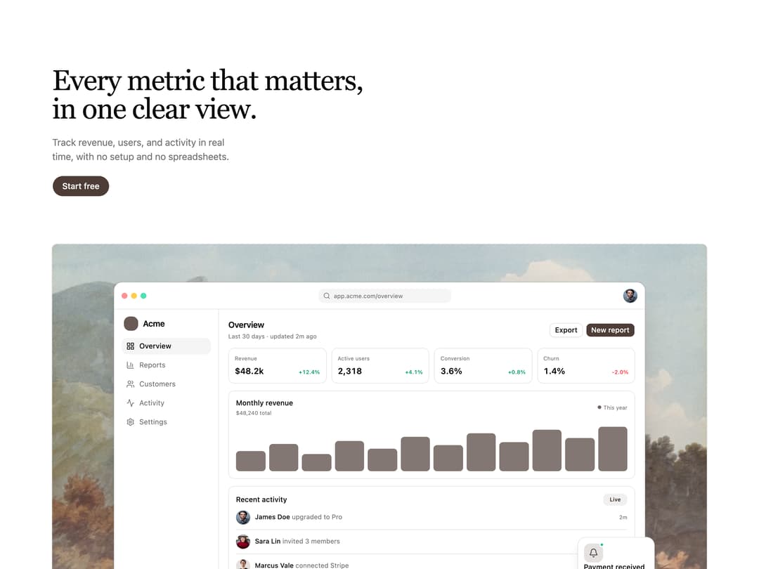 Hero with Dashboard Mockup preview