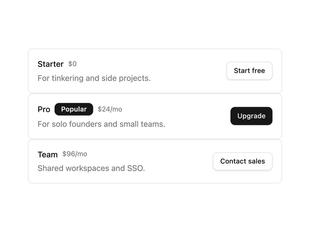 Pricing Tiers List preview