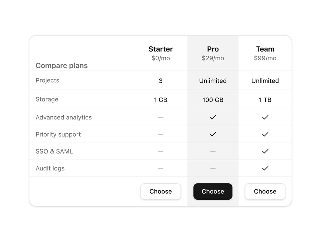 Comparison Table preview