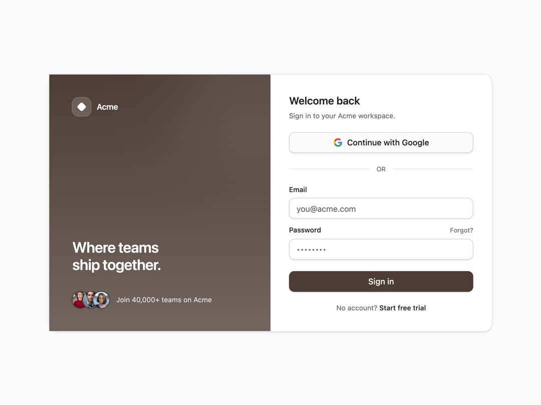 Sign In Split Screen preview
