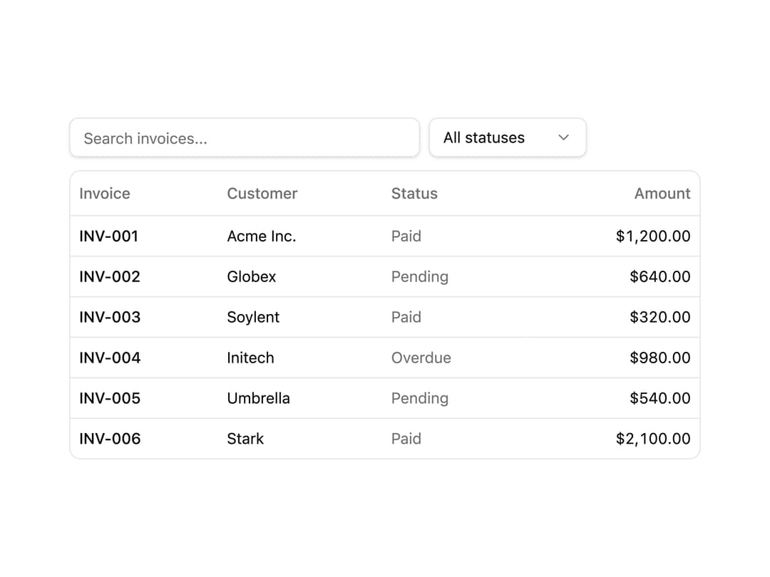 Table with Filters preview