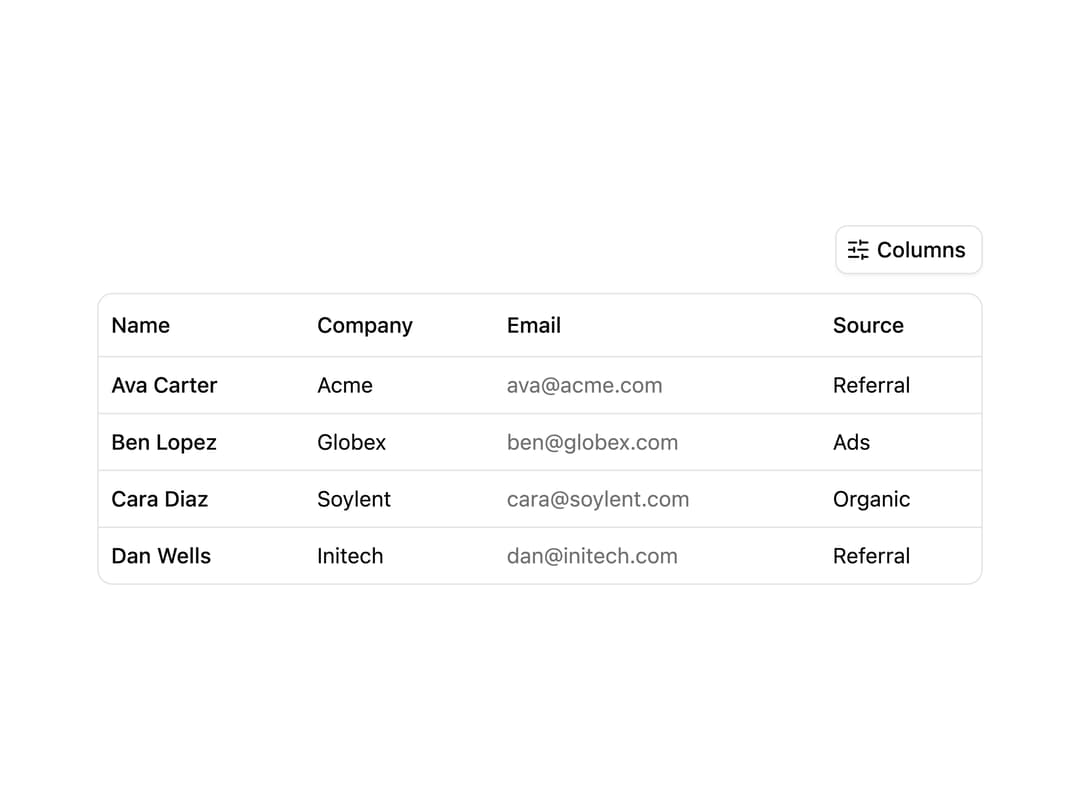 Column Visibility Table preview