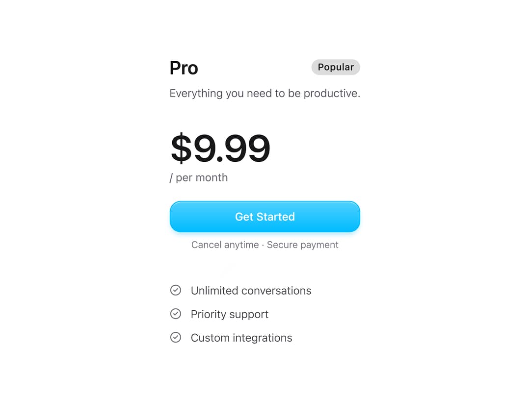 Pricing Card preview