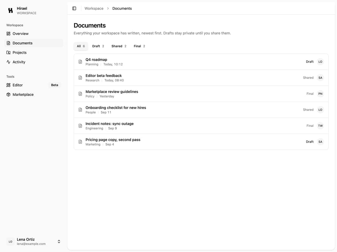 App Shell with Documents preview