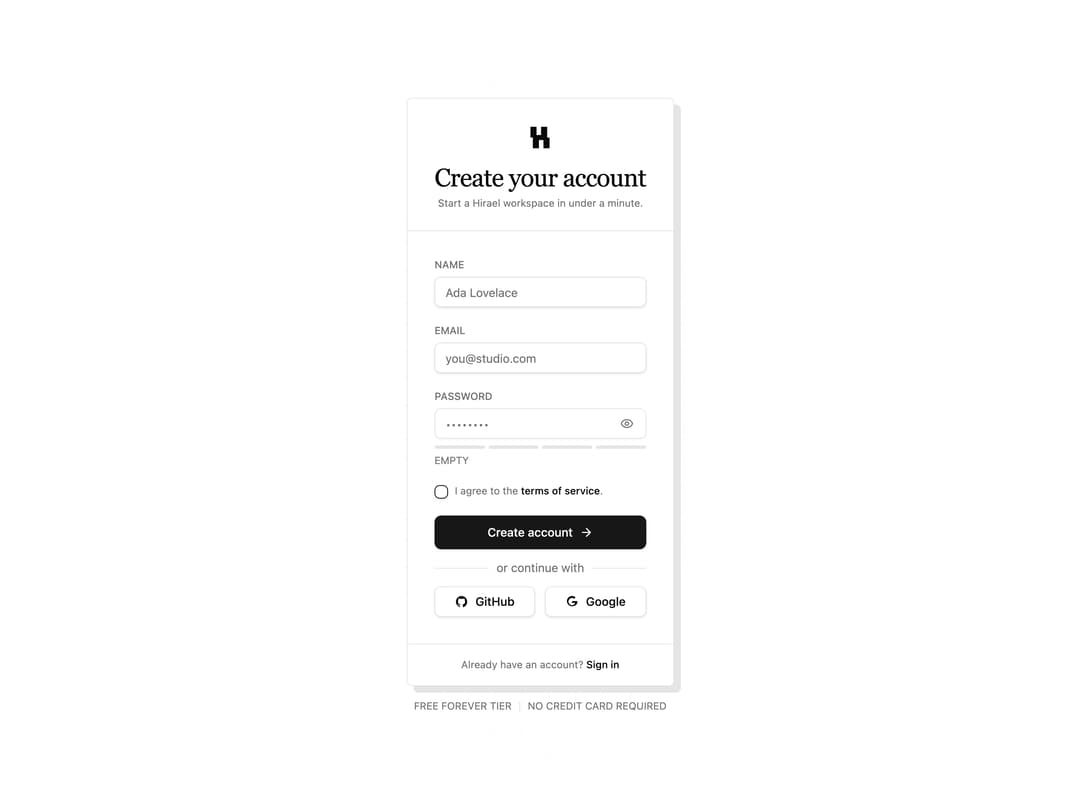 Signup Card preview