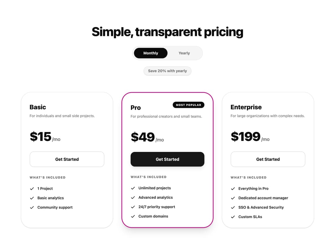 Glowing Pricing Tiers preview