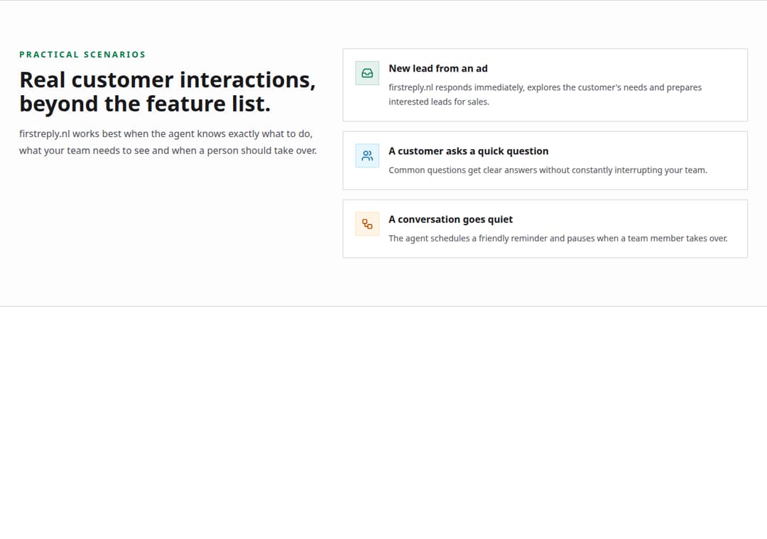 FirstReply Product scenarios preview