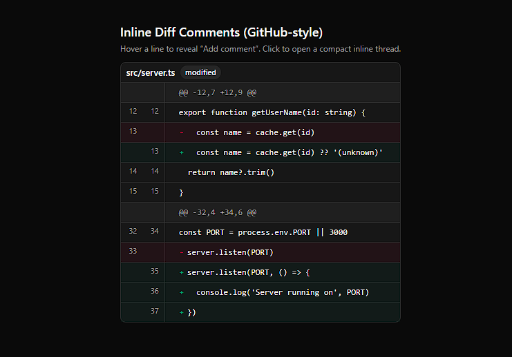 Github Inline Diff preview