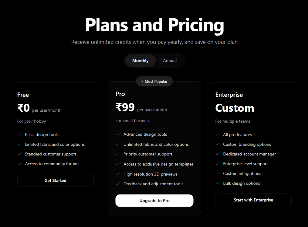 Pricing Component preview