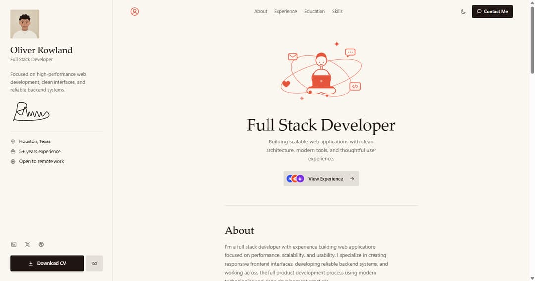 Developer Portfolio Template with Sticky Sidebar preview