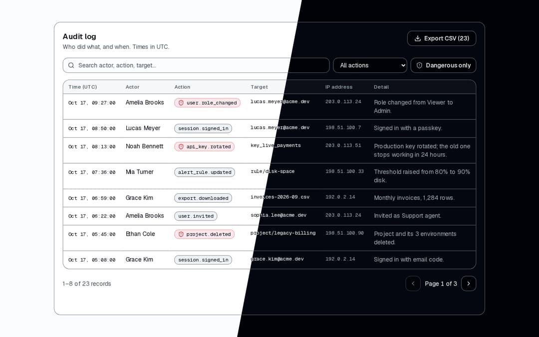 Audit Log Table preview