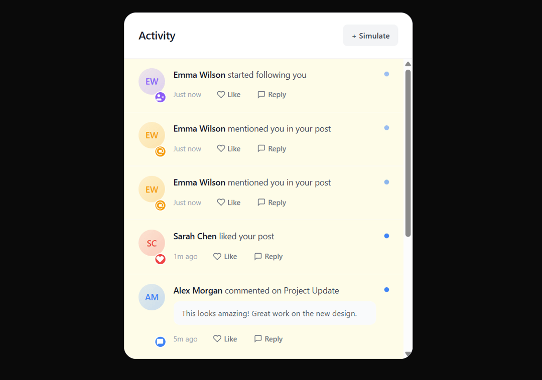 Activity Feed preview
